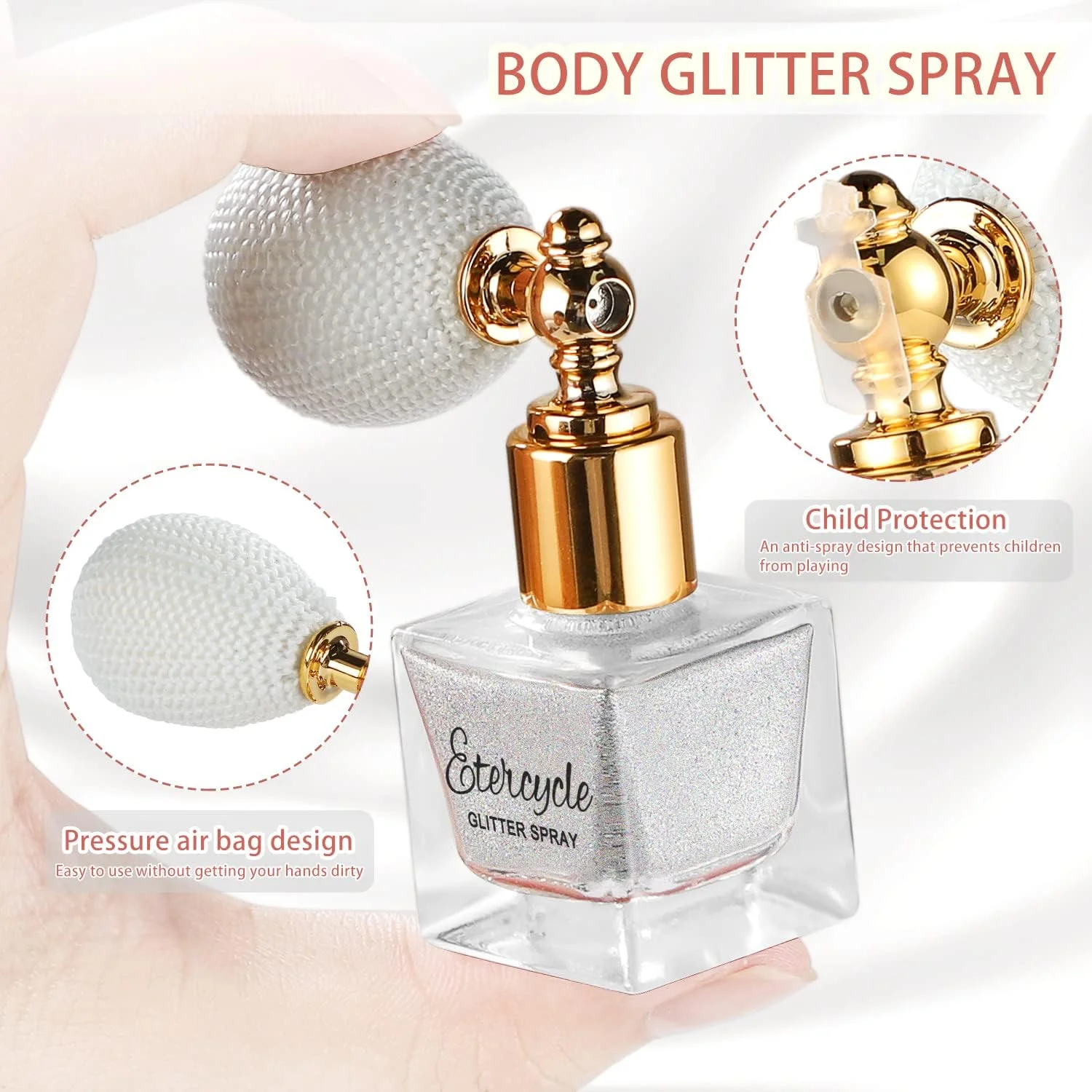 اسپری اکلیل نقره ای اترسایکل برای بدن، پودر اکلیلی درخشان، اکلیل آرایشی برای مو، بدن، صورت، لباس، طراحی ناخن، هنر و صنایع دستی، مناسب عید پاک، کریسمس و هالووین