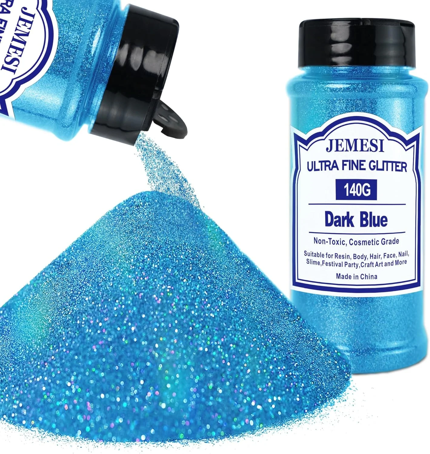 پودر اکلیل آبی تیره جمسی، 140 گرم - 0.2 میلی متر پودر اکلیل فوق العاده ریز برای رزین اپوکسی، صنایع دستی DIY، نقاشی لیوان، شمع سازی؛ اکلیل آرایشی، پودر ناخن، اکلیل بدن