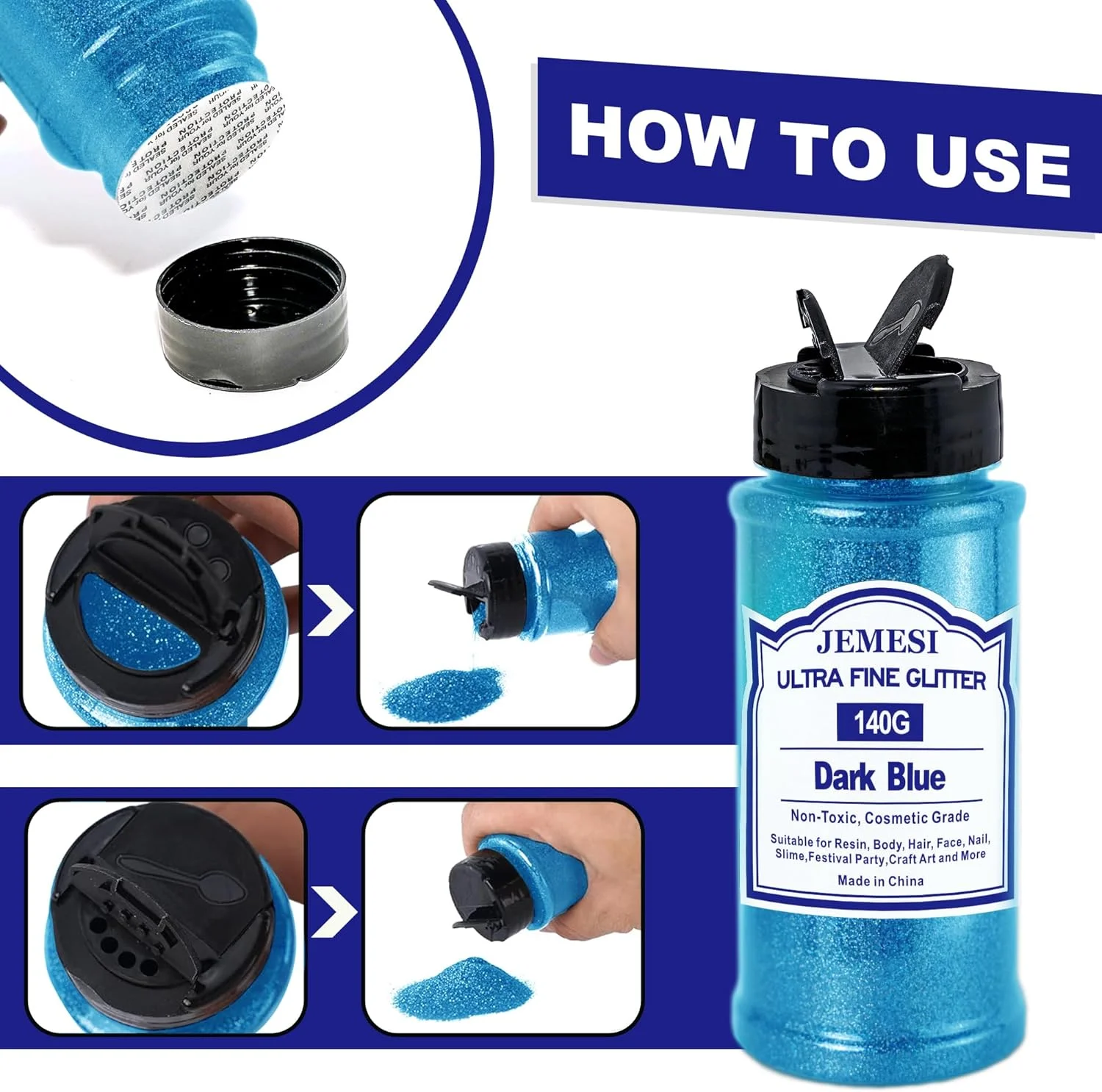 پودر اکلیل آبی تیره جمسی، 140 گرم - 0.2 میلی متر پودر اکلیل فوق العاده ریز برای رزین اپوکسی، صنایع دستی DIY، نقاشی لیوان، شمع سازی؛ اکلیل آرایشی، پودر ناخن، اکلیل بدن