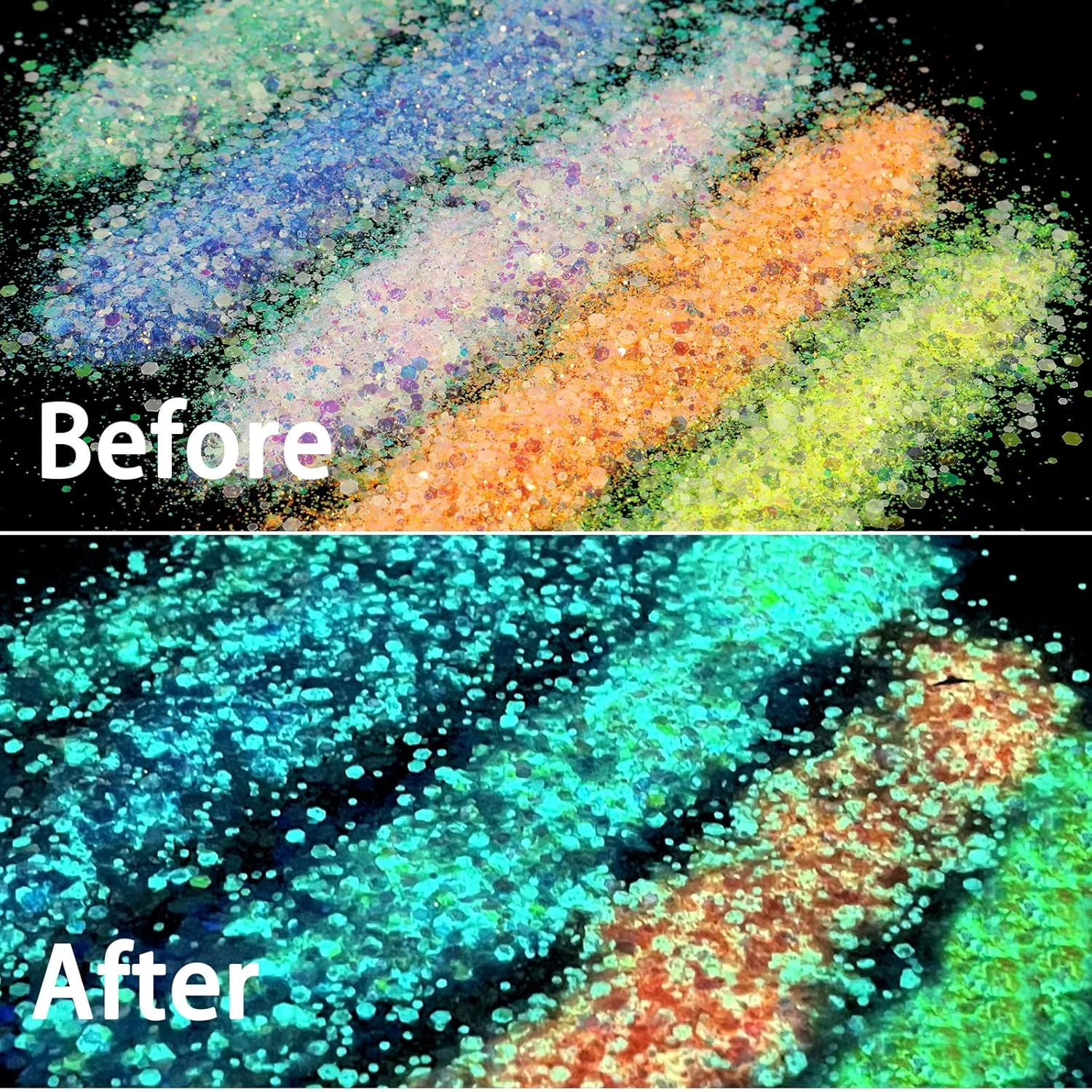 ست اکلیل شب‌تاب سیا، ۱۸ رنگ، ۱۸۰ گرم، مخلوط اکلیل درشت و پودر ریز شب‌نما، پولک ناخن فلورسنت برای رزین اپوکسی، لیوان، مهمانی هالووین، دکور جشنواره