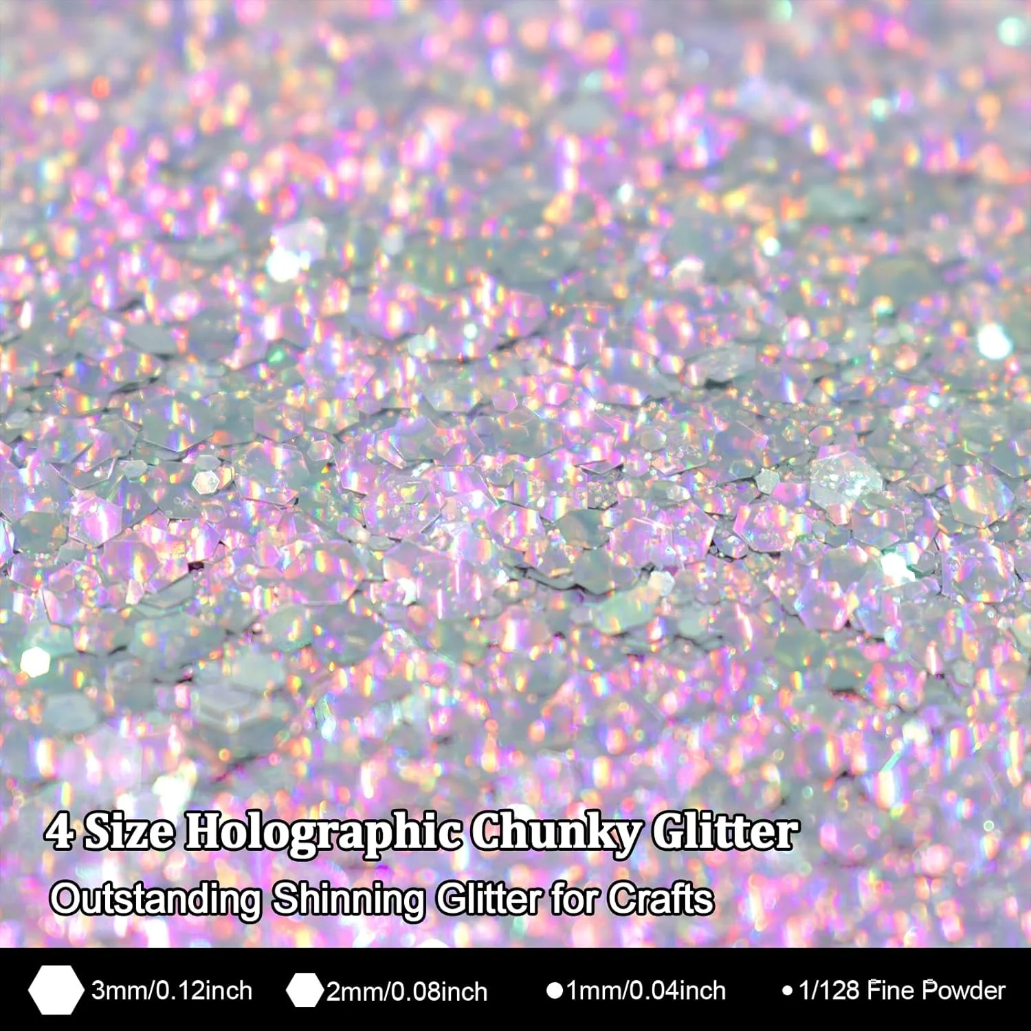 اکلیل هولوگرافیک نقره ای درشت Renfio، 50 گرم اکلیل رزین رنگین کمانی نقره ای، پودر ظریف آفتاب پرست مخلوط پولک های شش ضلعی درشت برای لیوان های گوی برفی، رزین اپوکسی، صنایع دستی، تزئینات جشنواره، ناخن، اسلایم