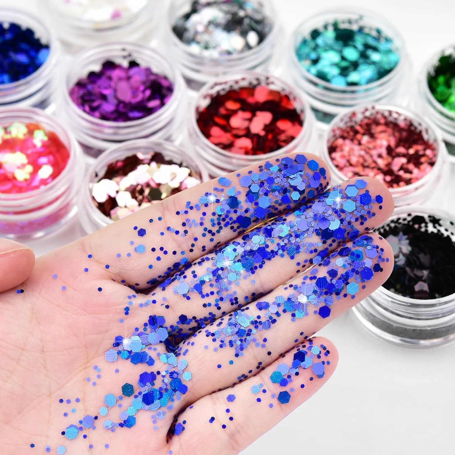 [۱۲ رنگ] - اکلیل صورت، مجموعه پولک پودر اکلیل بدن فستیوالی ۶۰ میلی لیتری برای صورت، ناخن، چشم، مو، اکلیل آرایش مهمانی بالماسکه، صنایع دستی DIY