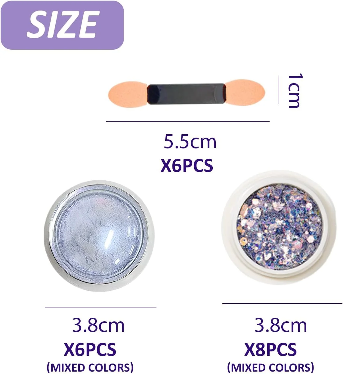 مجموعه 6 تایی پودر ناخن و 8 تایی اکلیل ناخن به همراه برس های کوچک، لوازم طراحی ناخن DIY، تزئینات ناخن