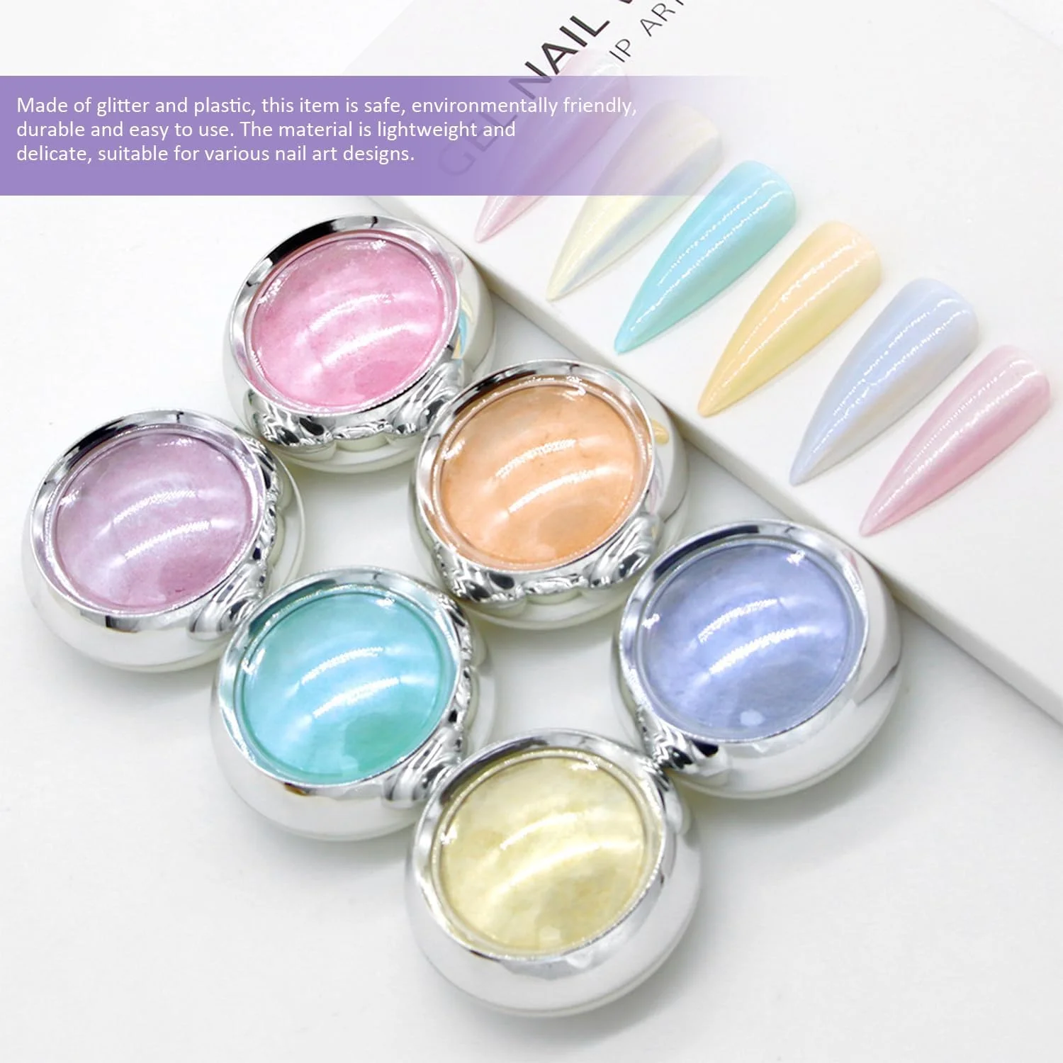 مجموعه 6 تایی پودر ناخن و 8 تایی اکلیل ناخن به همراه برس های کوچک، لوازم طراحی ناخن DIY، تزئینات ناخن