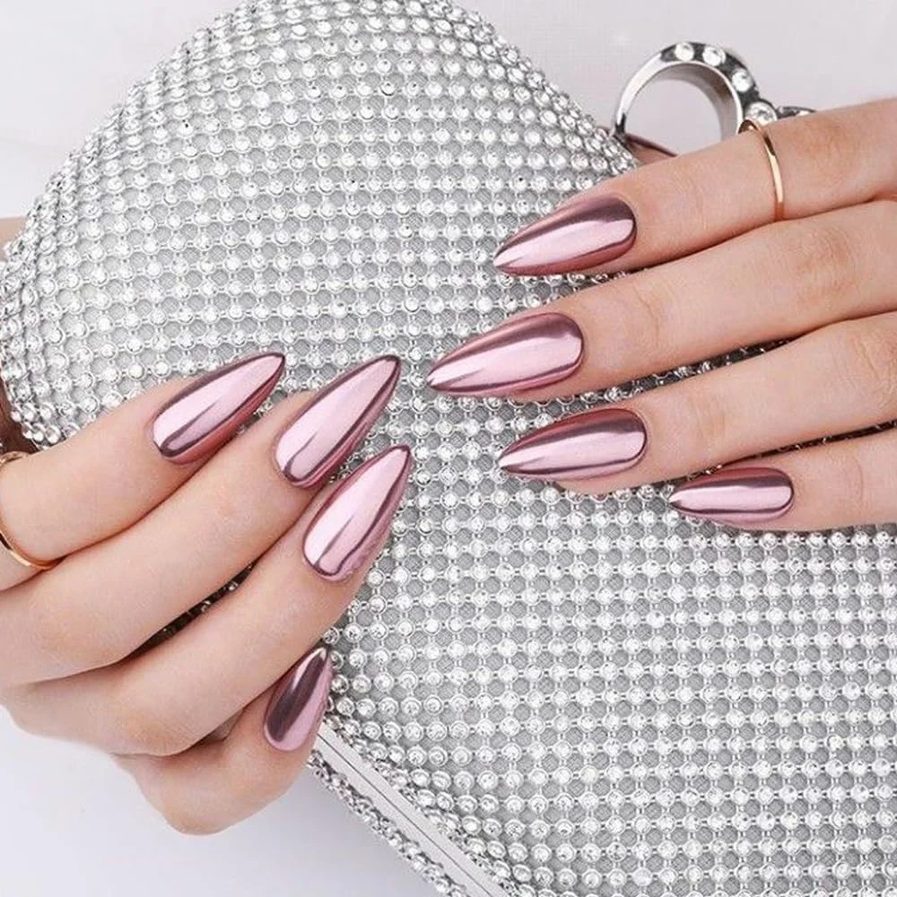 ست پودر کروم ناخن جامد 6 رنگ، پودر کروم آینه ای متالیک برای ناخن، طلایی رزگلد شامپاین چند رنگ پالت پودر رنگدانه ناخن مانیکور تزئینات طراحی ناخن