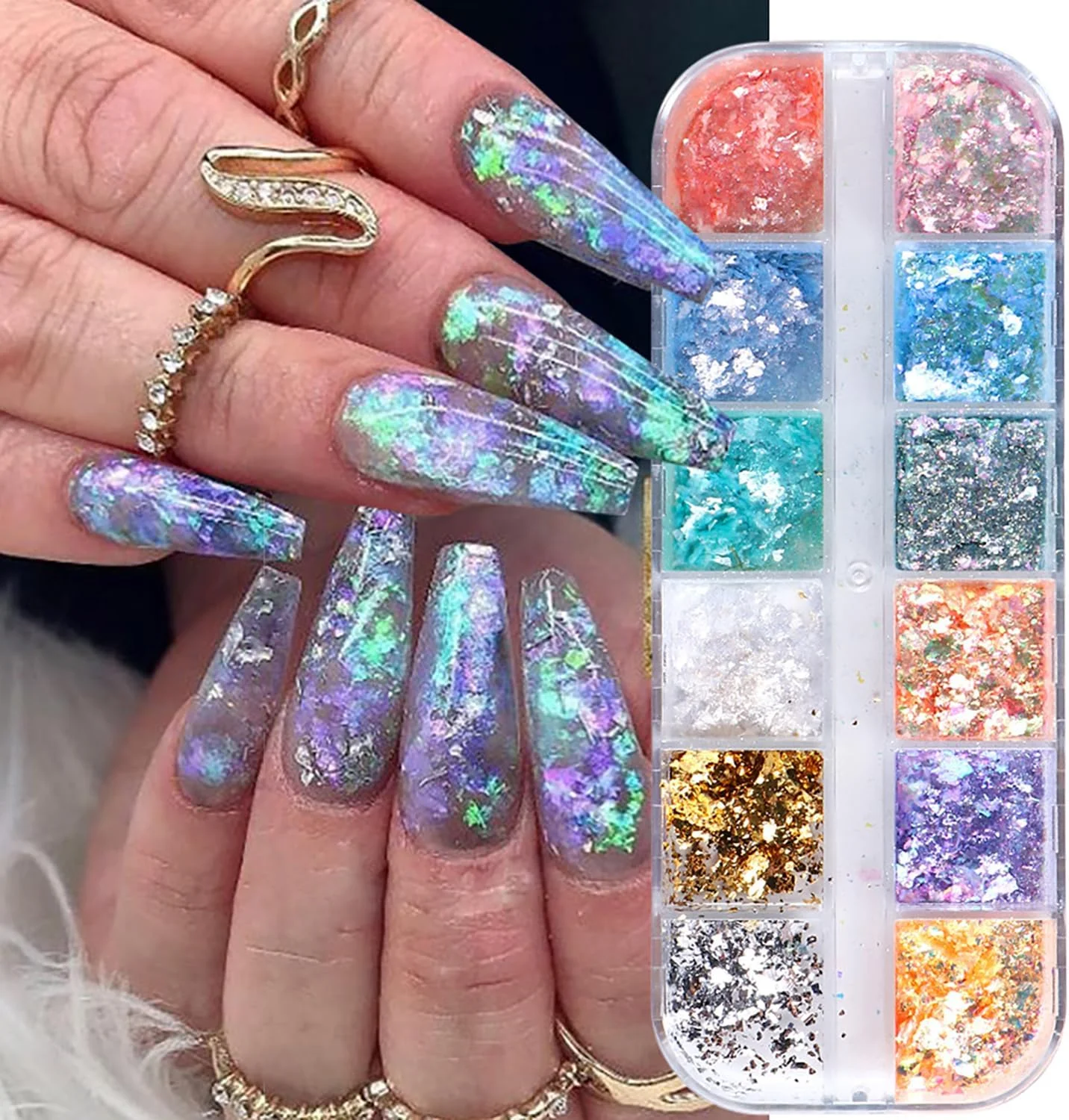 پودر اکلیلی ناخن اوپال هولوگرافیک 12 رنگ، پولک های پودری اوپال، فیلم فوق العاده نازک، پودر ابر کریستالی یخ، طرح های ناخن آکریلیک، لوازم طراحی ناخن برای زنان، تزئینات جذاب نوک مانیکور