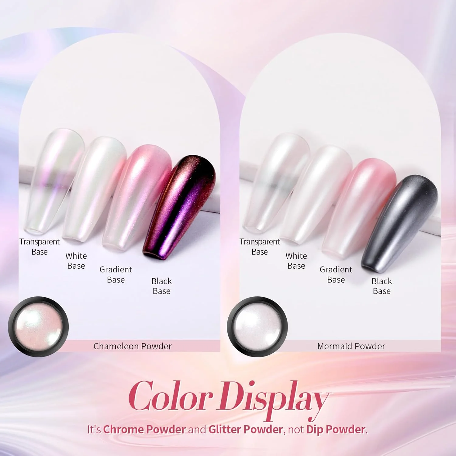 پودر کروم ناخن BORN PRETTY با رنگ مروارید سفید و کروم آفتاب‌پرست Aurora، کیت پودر اکلیل مرواریدی پری دریایی، 2 جعبه تزئین ناخن