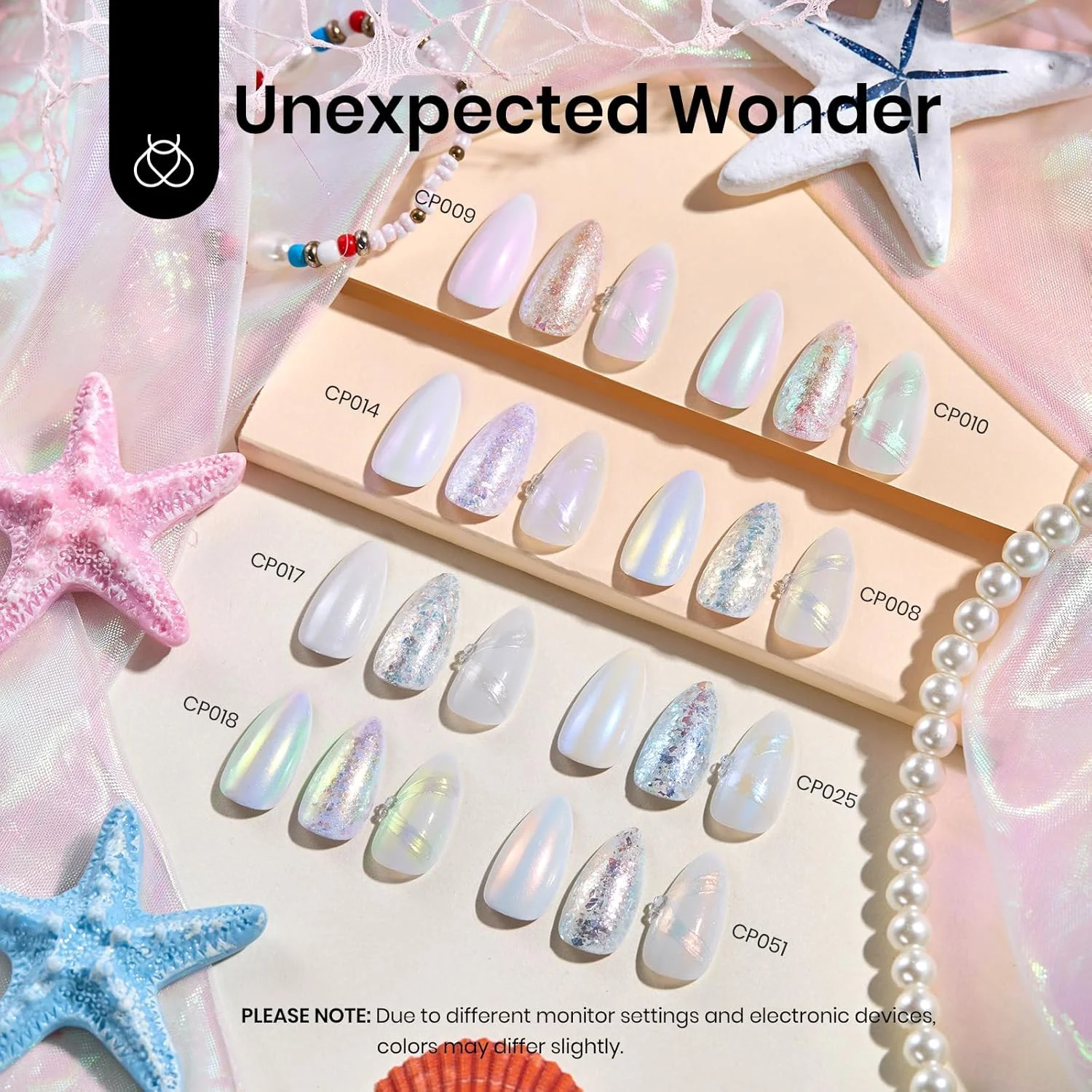 پودر کروم ناخن با جلوه آینه‌ای متالیک، اکلیل مرواریدی پری دریایی هولوگرافیک آرورا، پودر کروم برای طراحی ناخن و مانیکور ژلی، 8 رنگ 0.5 گرم در هر ظرف