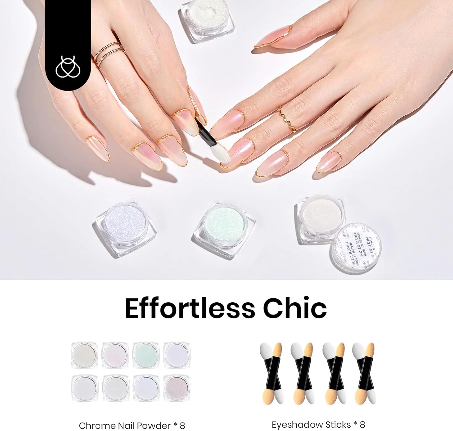 پودر کروم ناخن با جلوه آینه‌ای متالیک، اکلیل مرواریدی پری دریایی هولوگرافیک آرورا، پودر کروم برای طراحی ناخن و مانیکور ژلی، 8 رنگ 0.5 گرم در هر ظرف