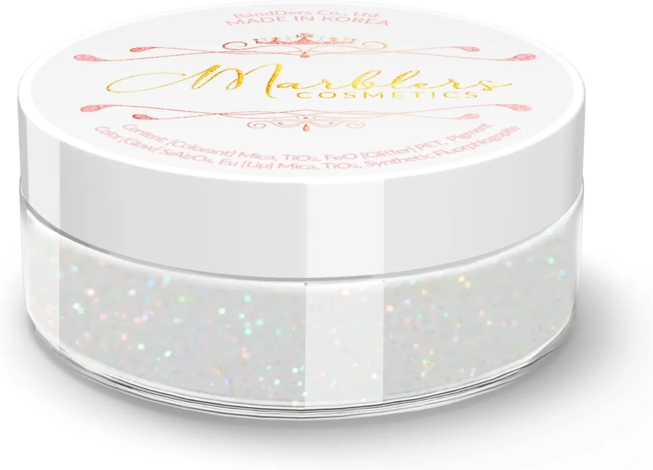 اکلیل صورت و بدن هولوگرافیک MARBLERS [سفید رنگین کمانی] 5 گرم | درشت | خرد شده | پولکی | غیر سمی | وگان | بدون تست حیوانی | آرایش فستیوال، ریو و مهمانی | سایه چشم، مو، لاک ناخن، سایه چشم