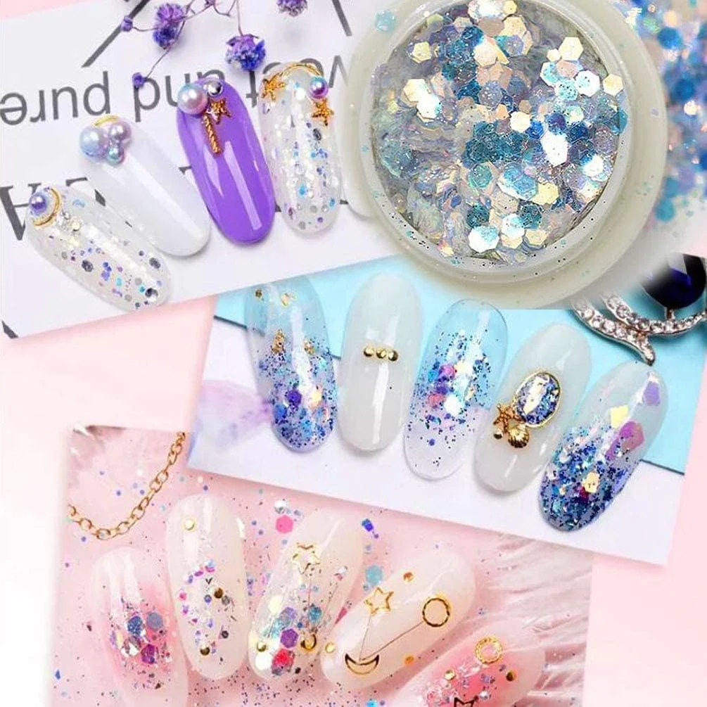پودر پولک اکلیلی ناخن نیل ویند، برچسب طراحی ناخن، مناسب برای لاک ناخن اکلیلی، ناخن های اکریلیک، 8 عدد اکلیل ناخن، مناسب آرایش صورت، بدن، چشم، مو و جشن های ناخن با اکلیل هولوگرافیک