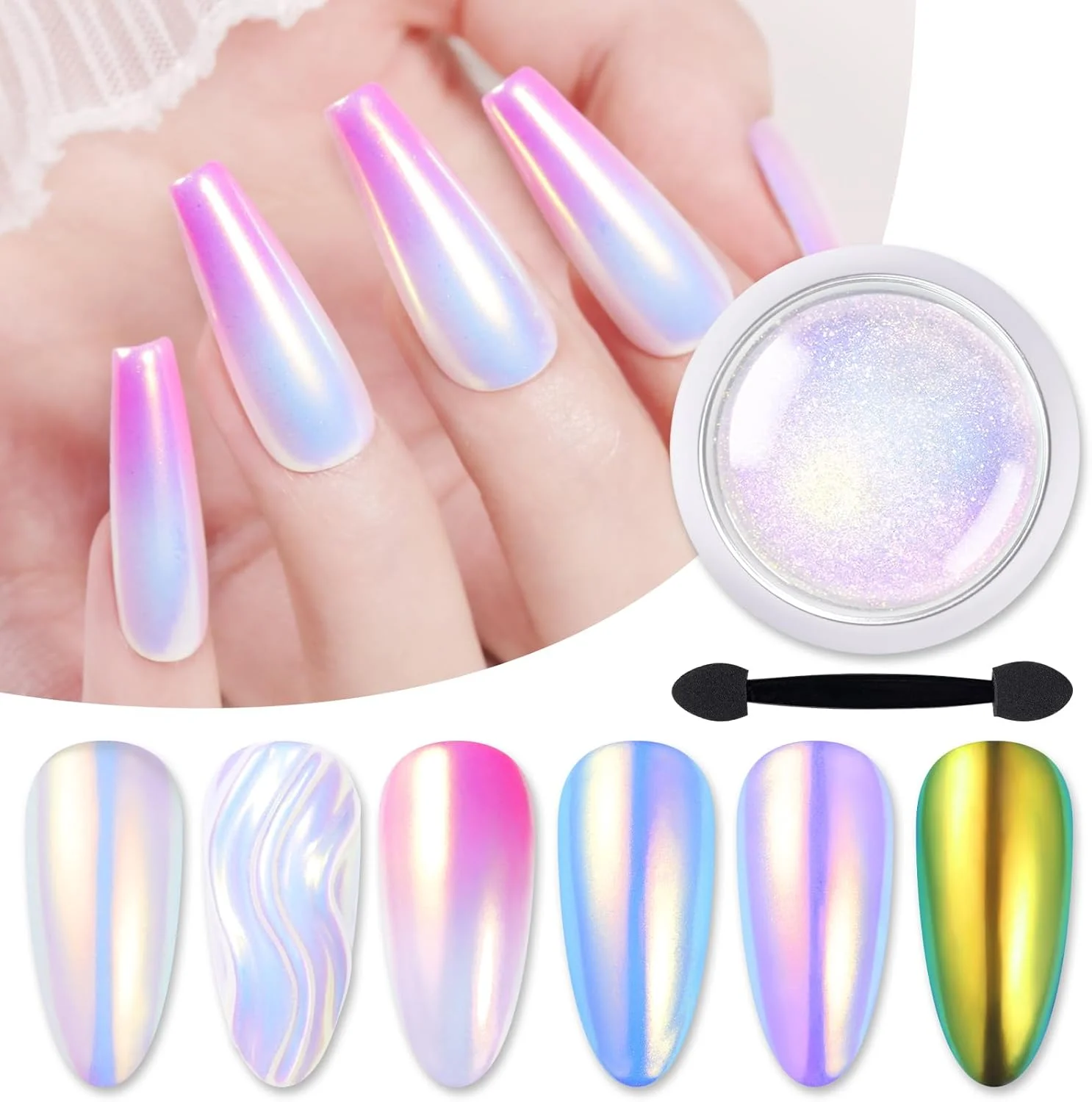 پودر ناخن کروم Born Pretty، پودر مرواریدی پری دریایی، کیت گرد و غبار اکلیلی برای تزئین ناخن با لاک ژل