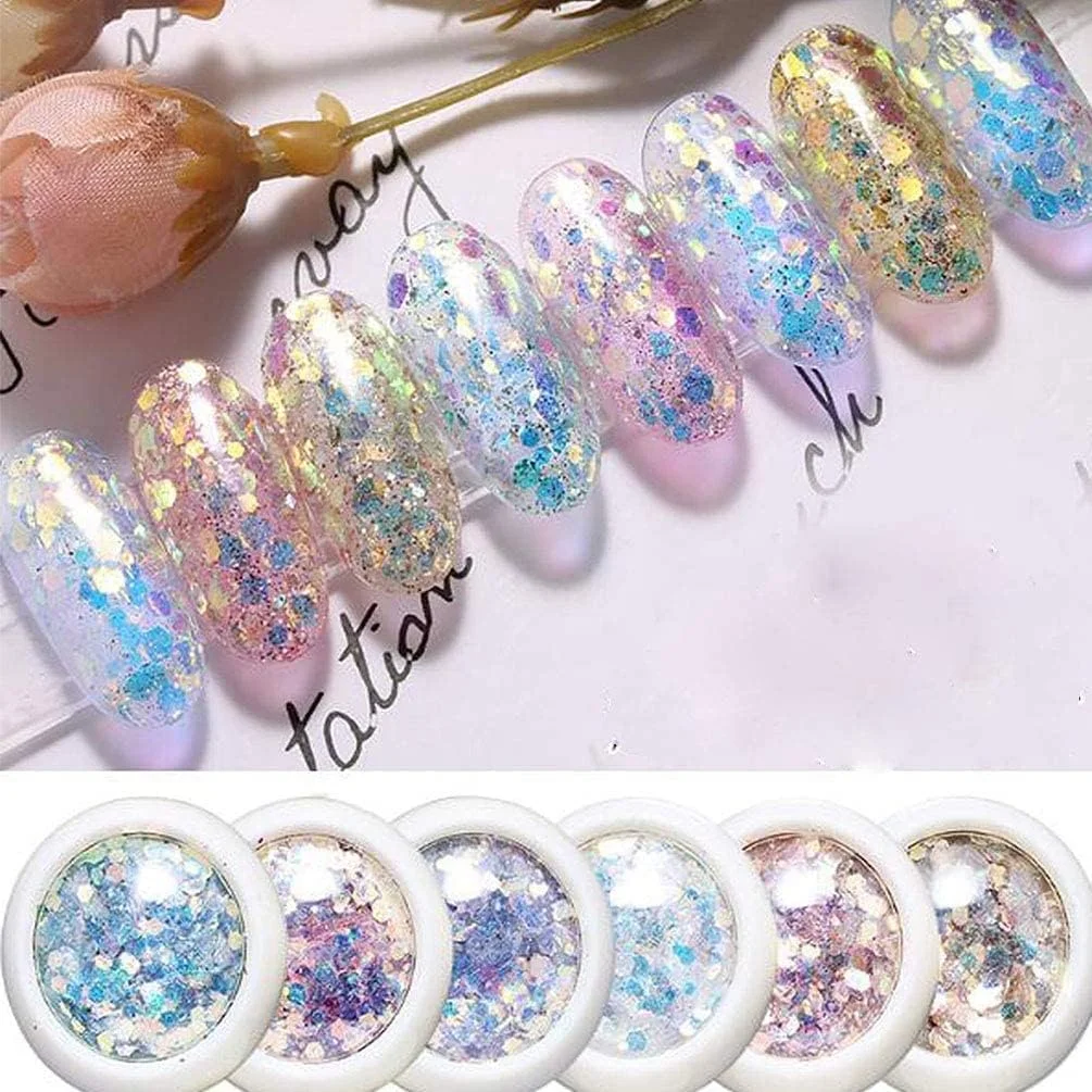 پودر پولک اکلیلی ناخن نیل ویند، برچسب طراحی ناخن، مناسب برای لاک ناخن اکلیلی، ناخن های اکریلیک، 8 عدد اکلیل ناخن، مناسب آرایش صورت، بدن، چشم، مو و جشن های ناخن با اکلیل هولوگرافیک