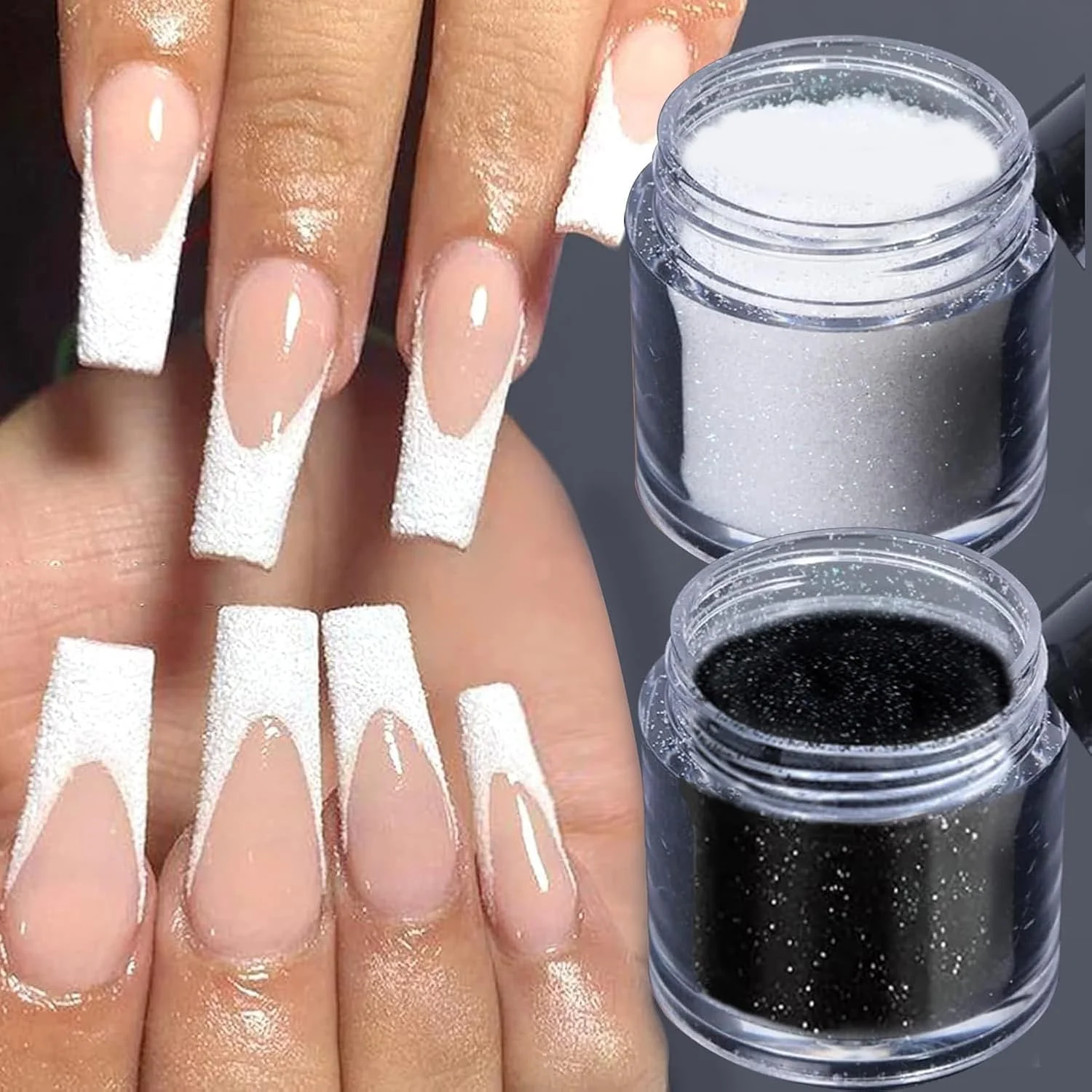 پودر اکلیل ناخن بسیار ظریف - طراحی برف سفید مشکی، افکت شکر براق، پولک های اکلیلی آبنباتی، رنگدانه گرد و غبار، لوازم جانبی مانیکور لاک ژل، کاردستی DIY (2 بطری) (MN 2pcs (3))