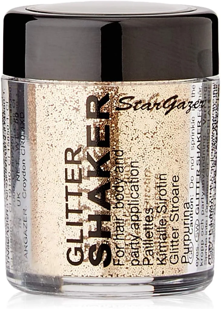 اکلیل پودری استارگیزر، طلایی. پودر اکلیل آرایشی برای استفاده روی چشم ها، لب ها، صورت، بدن، مو و ناخن ها.