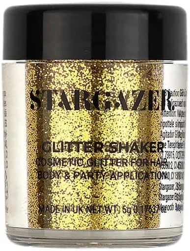 اکلیل پودری استارگیزر، طلایی. پودر اکلیل آرایشی برای استفاده روی چشم ها، لب ها، صورت، بدن، مو و ناخن ها.
