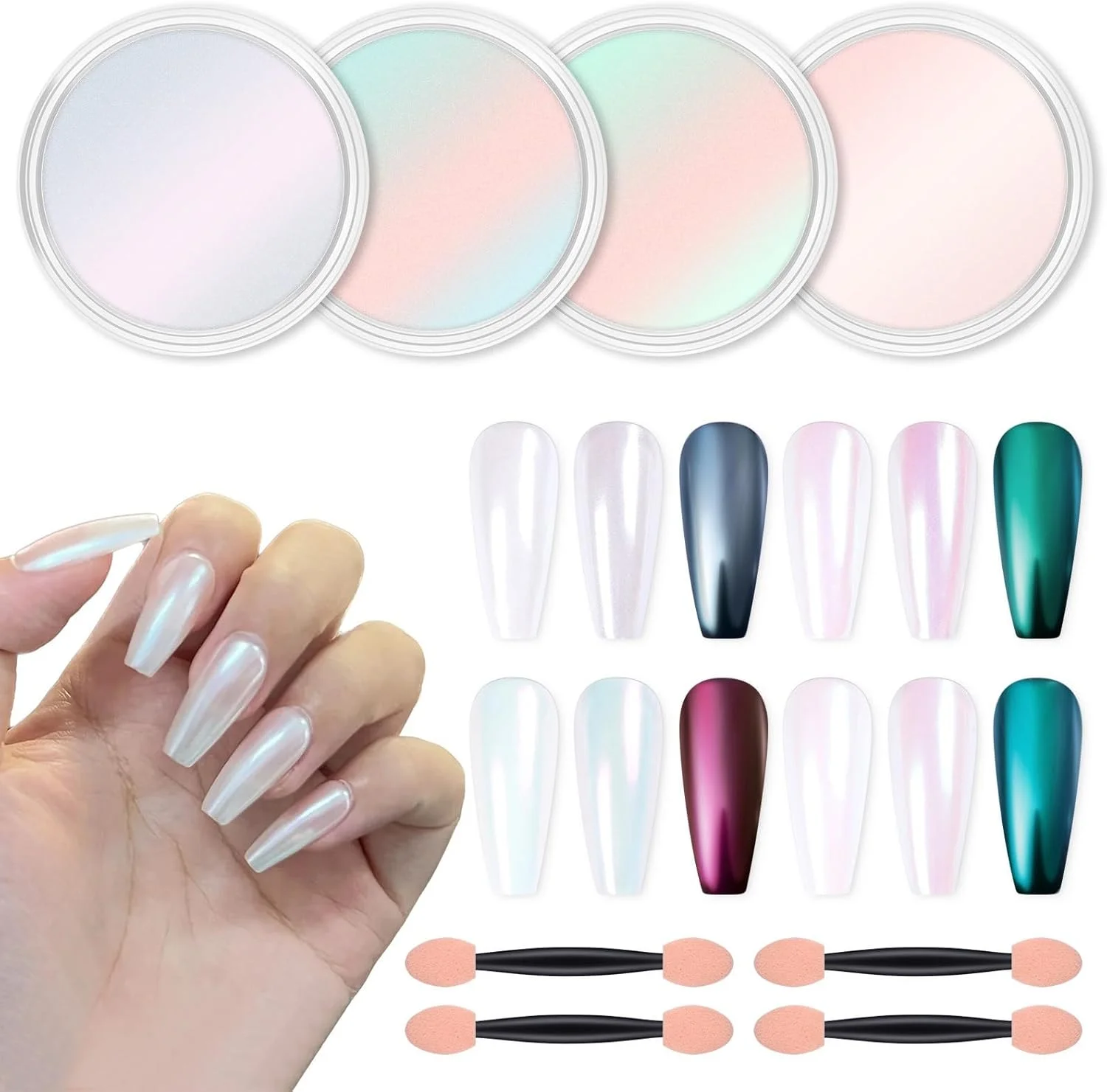 پودر کروم ناخن Artdone، پیگمنت براق آینه‌ای متالیک، پودر مرواریدی رنگین کمانی Aurora Mermaid برای تزئین ناخن با لاک ژل، پودر اکریلیک برای کاردستی رزین