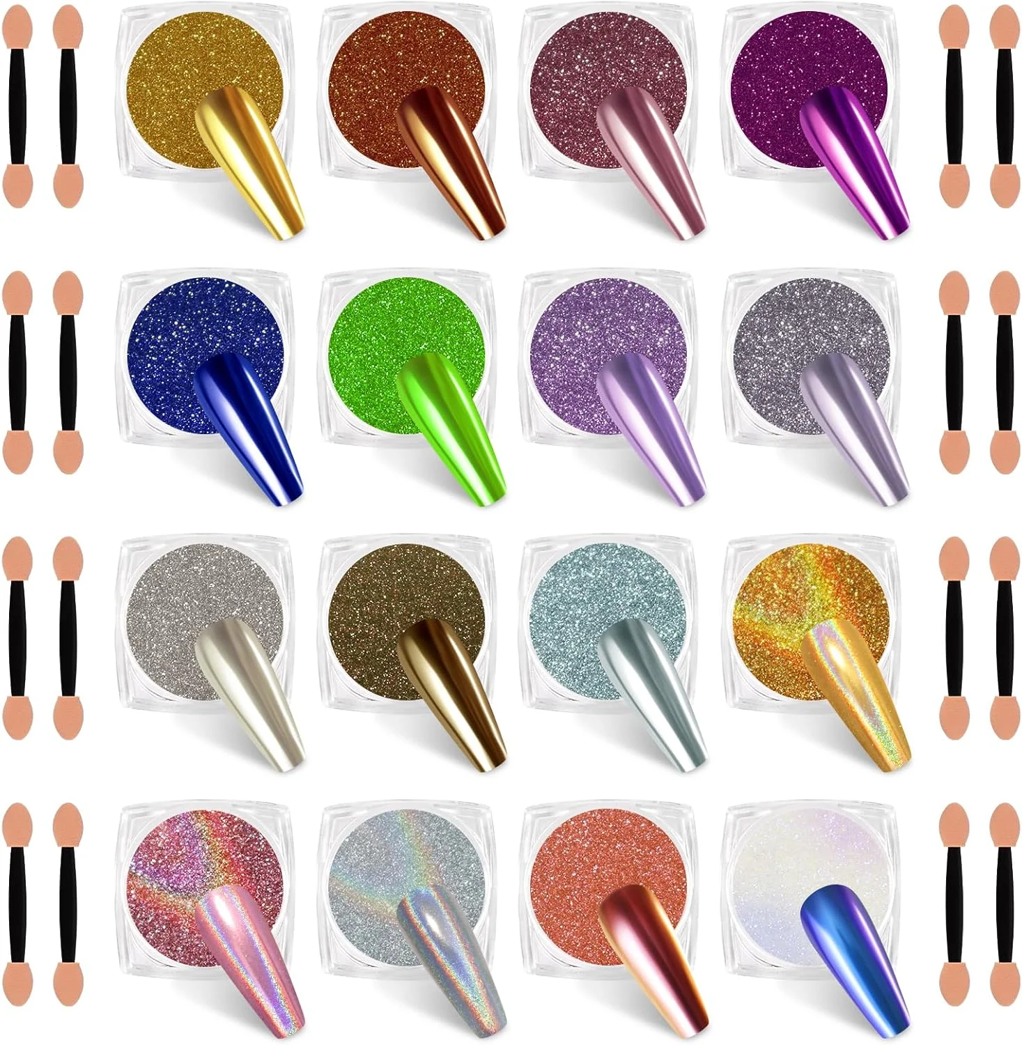 مجموعه 16 عددی پودر کروم ناخن SIUSIO، اکلیل طراحی ناخن، دکوراسیون، جلوه آینه ای متالیک، پودر پیگمنت آفتاب پرست هولوگرافیک Aurora، 0.35 گرم / شیشه، مهره برای صنایع دستی رزینی و طراحی ناخن