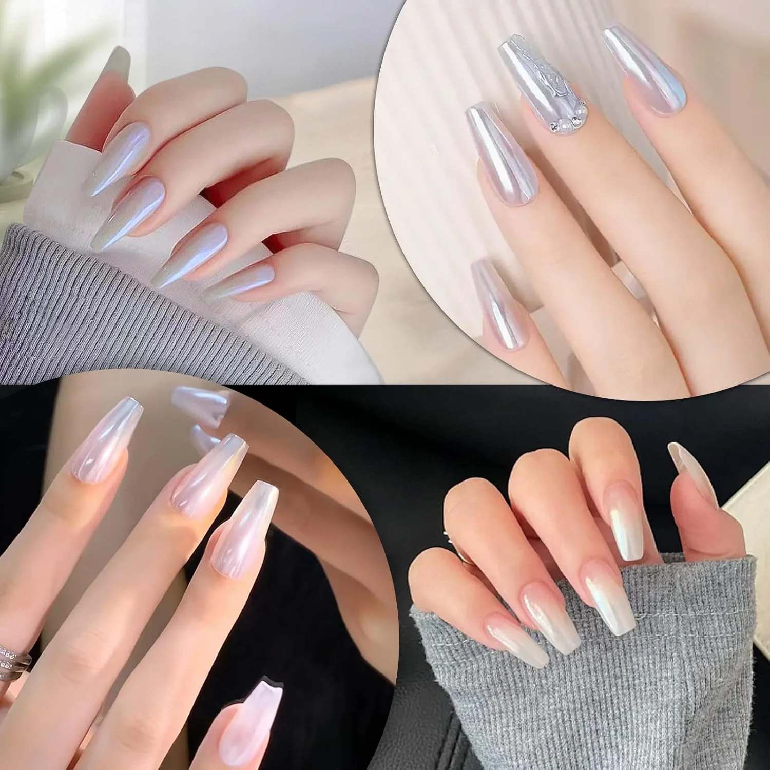 پودر کروم ناخن Artdone، پیگمنت براق آینه‌ای متالیک، پودر مرواریدی رنگین کمانی Aurora Mermaid برای تزئین ناخن با لاک ژل، پودر اکریلیک برای کاردستی رزین