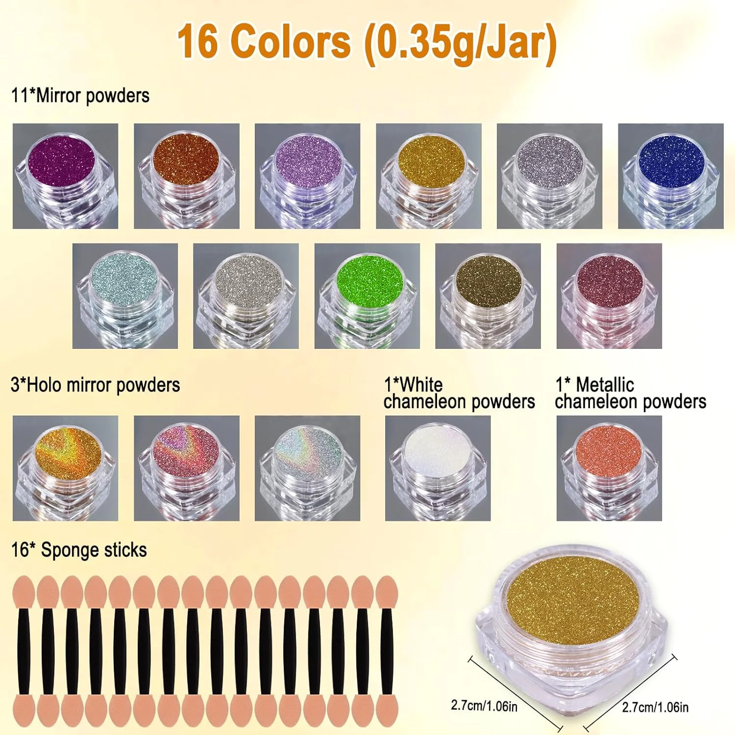 مجموعه 16 عددی پودر کروم ناخن SIUSIO، اکلیل طراحی ناخن، دکوراسیون، جلوه آینه ای متالیک، پودر پیگمنت آفتاب پرست هولوگرافیک Aurora، 0.35 گرم / شیشه، مهره برای صنایع دستی رزینی و طراحی ناخن