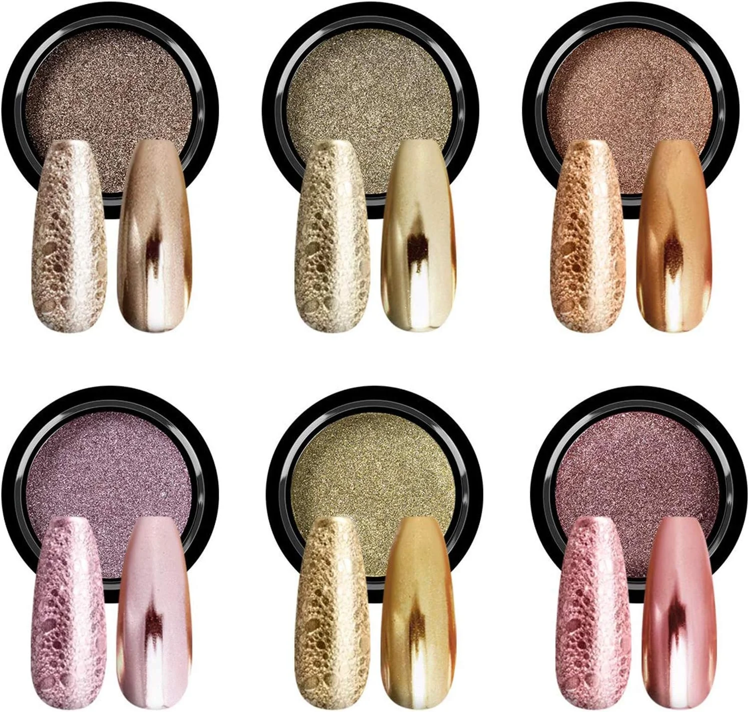 مجموعه پودر کروم ناخن ساویلند - 6 رنگ پودر کروم طلایی متالیک با اثر آینه ای، رنگدانه های آفتاب پرست هولوگرافیک برای طراحی ناخن ژلی، گرد و غبار براق برای تزئینات ناخن
