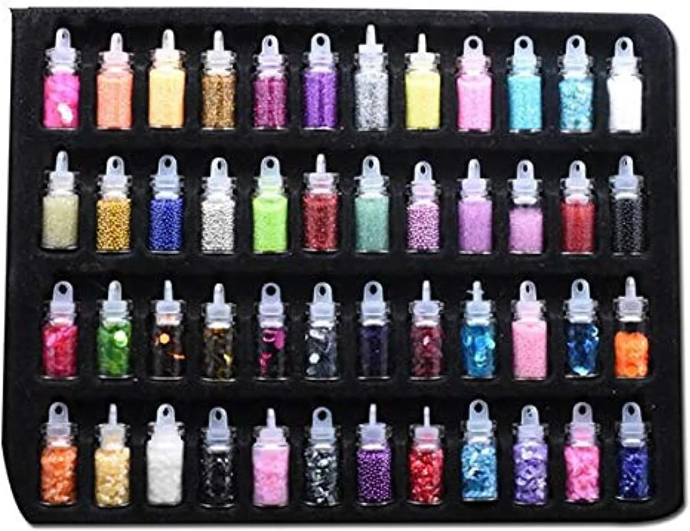 مجموعه ۴۸ شیشه اکلیل لرزان از Lasten، پولک پودر اکلیل برای ساخت اسلایم، تزئین هنری ناخن سه بعدی، آرایش چشم، مو، صورت، بدن، تلفن، کارت، دفترچه یادداشت، دعوت نامه مهمانی