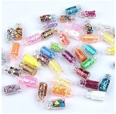 مجموعه ۴۸ شیشه اکلیل لرزان از Lasten، پولک پودر اکلیل برای ساخت اسلایم، تزئین هنری ناخن سه بعدی، آرایش چشم، مو، صورت، بدن، تلفن، کارت، دفترچه یادداشت، دعوت نامه مهمانی