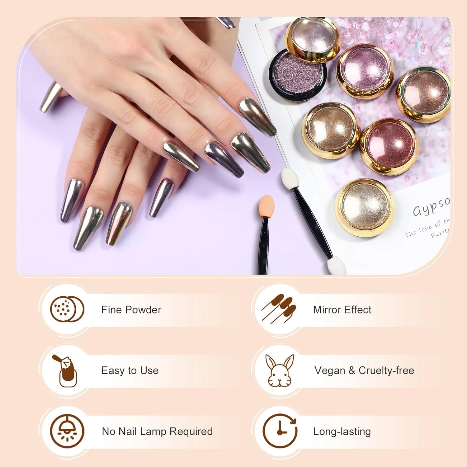 مجموعه پودر کروم ناخن ساویلند - 6 رنگ پودر کروم طلایی متالیک با اثر آینه ای، رنگدانه های آفتاب پرست هولوگرافیک برای طراحی ناخن ژلی، گرد و غبار براق برای تزئینات ناخن