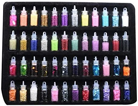 مجموعه ۴۸ شیشه اکلیل لرزان از Lasten، پولک پودر اکلیل برای ساخت اسلایم، تزئین هنری ناخن سه بعدی، آرایش چشم، مو، صورت، بدن، تلفن، کارت، دفترچه یادداشت، دعوت نامه مهمانی