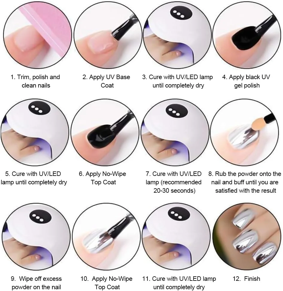 پودر کروم ناخن، 2 رنگ طلایی نقره ای، پودرهای کروم ناخن با جلوه آینه ای متالیک، پودرهای براق فلزی برای طراحی و تزئین ناخن