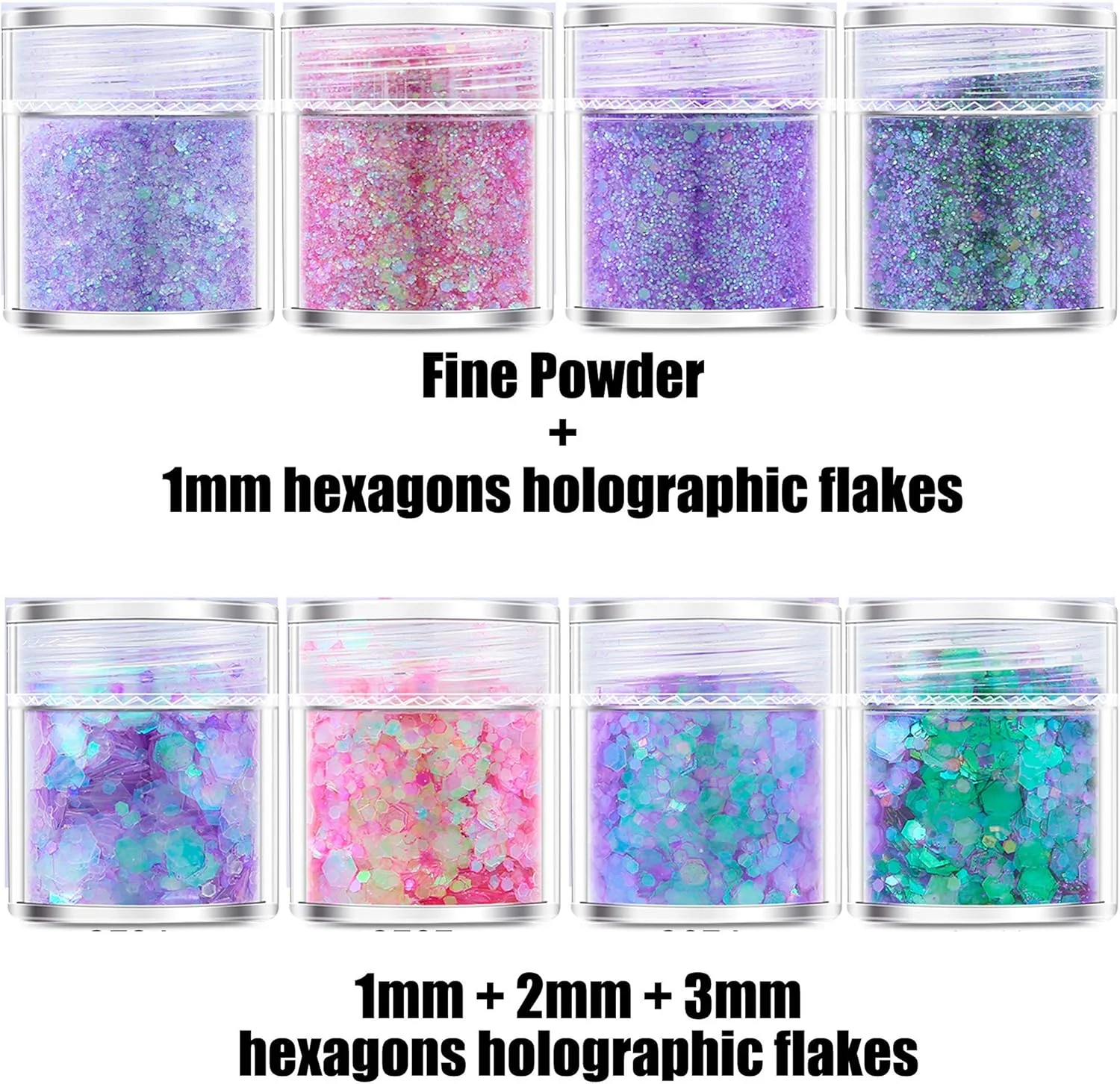 پودر اکلیلی KASTWAVE برای رزین، ناخن، پولک های رنگین کمانی شش ضلعی، تزئین هنری، دانه های براق برای لیوان، اسلایم، بدن، صورت، مو، چشم، آرایش جشنواره، 8 عدد