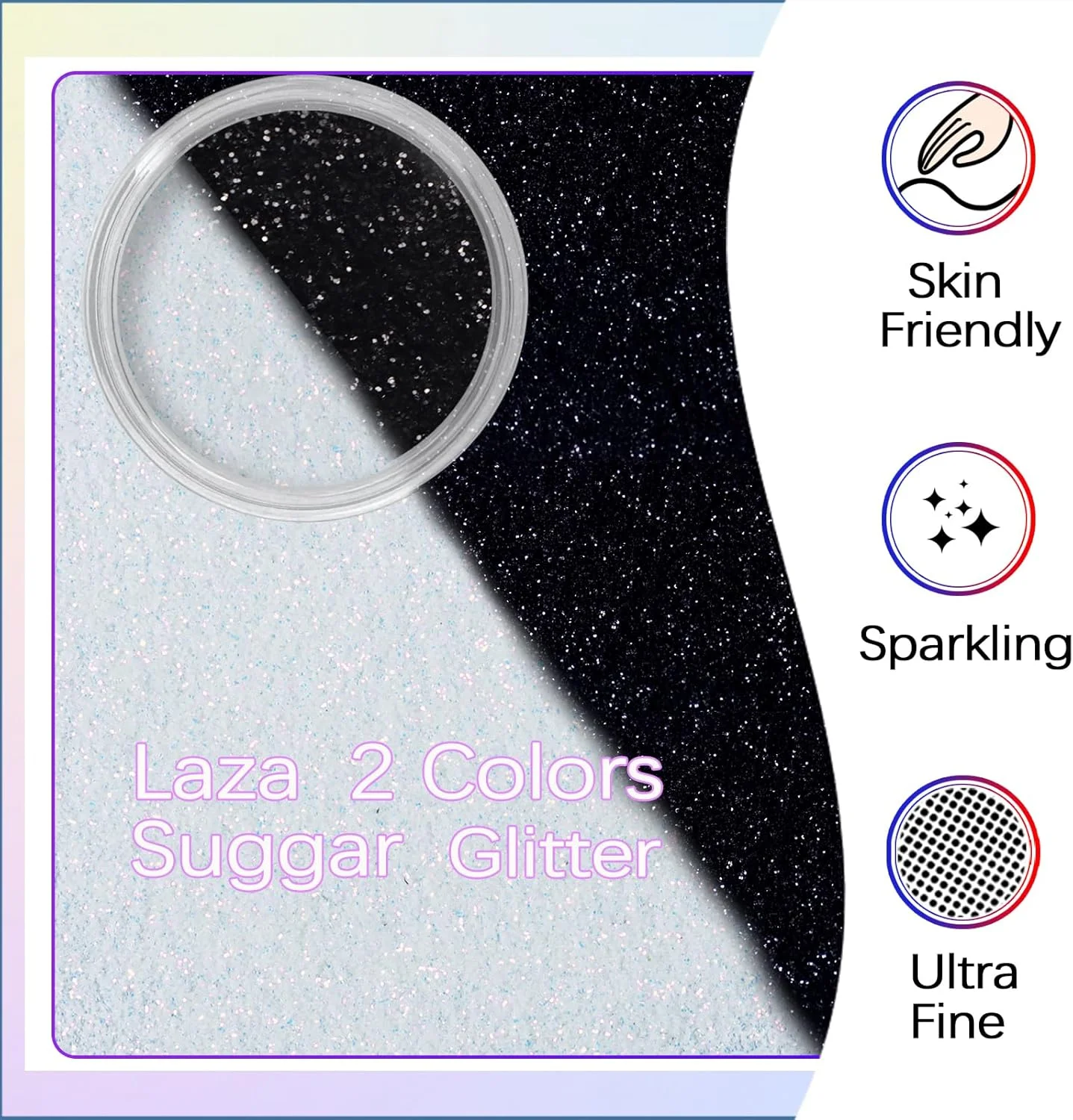 پودر اکلیل ناخن Laza، پودر شنی سفید مشکی با اثر شکر درخشان، پوشش آب نباتی، تزئین طراحی ناخن برای تزئین نوک ناخن، صنایع دستی DIY