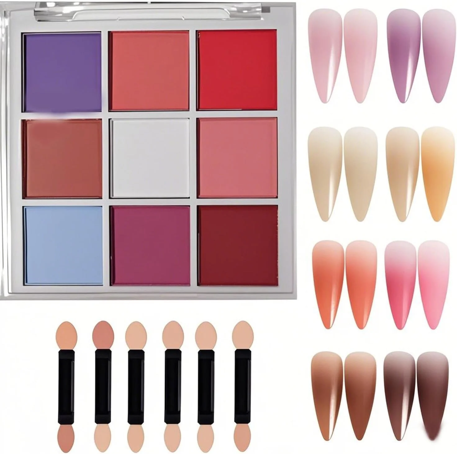 مجموعه پودر رنگدانه ناخن ۹ رنگ با برس های اسفنجی دو طرفه، کیت حرفه ای طراحی ناخن اکلیلی آمبره، لوازم جانبی مانیکور سازگار با ژل UV مجموعه پودر رنگدانه ناخن ۹ رنگ با برس های اسفنجی دو طرفه، کیت حرفه ای طراحی ناخن اکلیلی آمبره، لوازم جانبی مانیکور سازگار با ژل UV