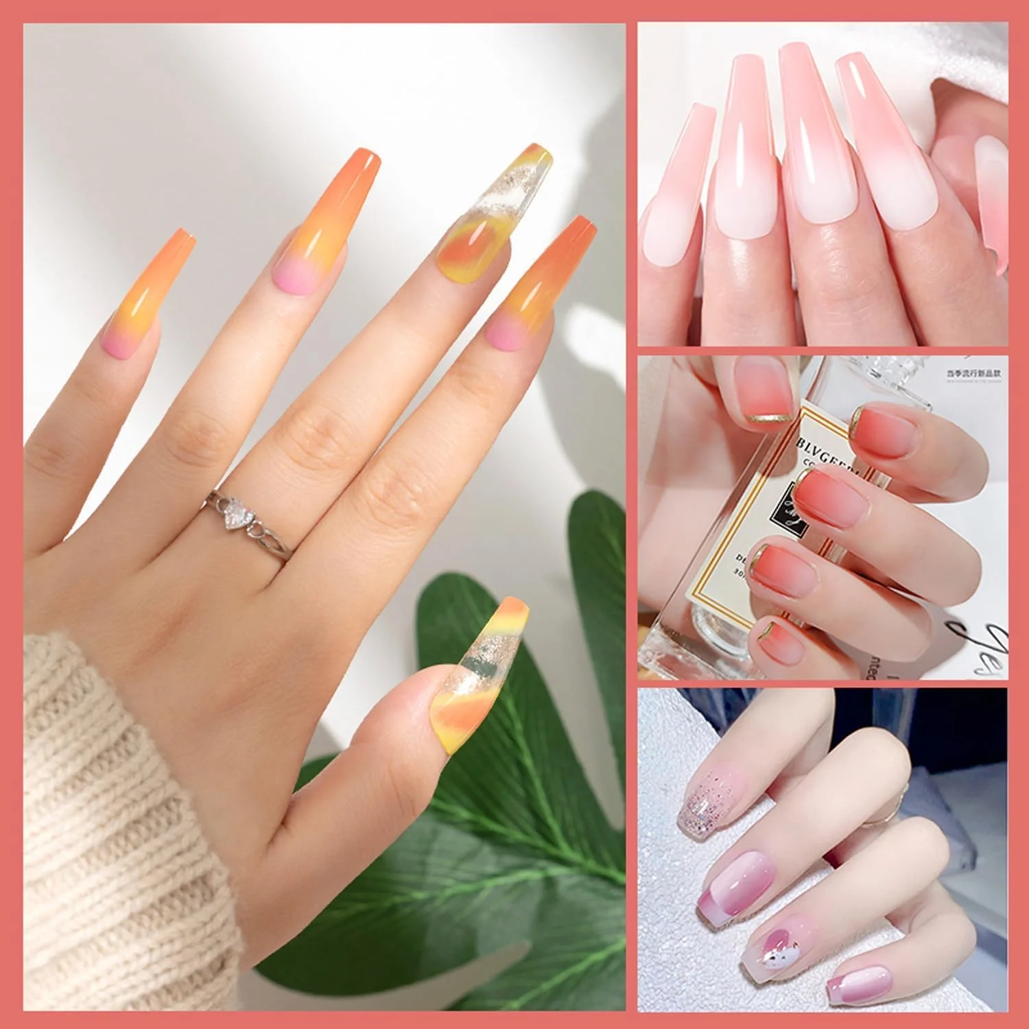 مجموعه پودر رنگدانه ناخن ۹ رنگ با برس های اسفنجی دو طرفه، کیت حرفه ای طراحی ناخن اکلیلی آمبره، لوازم جانبی مانیکور سازگار با ژل UV