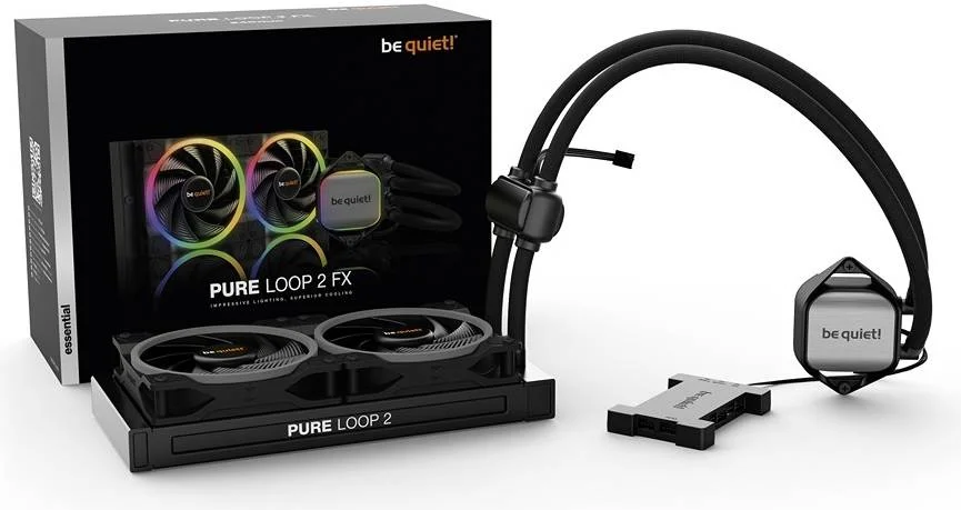 خنک کننده مایع پردازنده بکوایت Pure Loop 2 FX 240mm aRGB AIO، دارای 2 عدد فن Light Wings 120mm PWM با سرعت بالا، سرعت پمپ 5500 دور در دقیقه، سرعت فن 2500 دور در دقیقه، حداکثر جریان هوا 88.86 CFM، مشکی | BW013