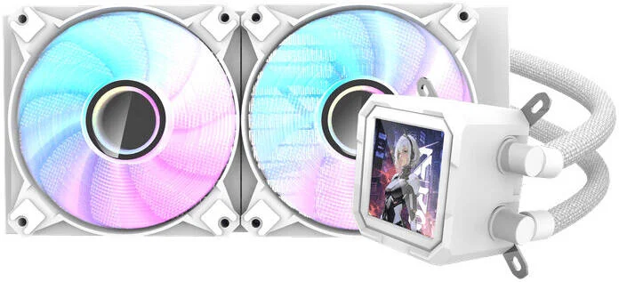 خنک کننده مایع پردازنده DarkFlash Wave DV240S، رادیاتور 240 میلی متری، 2 عدد فن 120 میلی متری aRGB، صفحه نمایش 3.2 اینچی IPS، جریان هوای فن 64.05CFM، سرعت فن 1800 دور در دقیقه، سطح نویز 30dBa، بلوک آب پایه مسی، سفید | DV240S