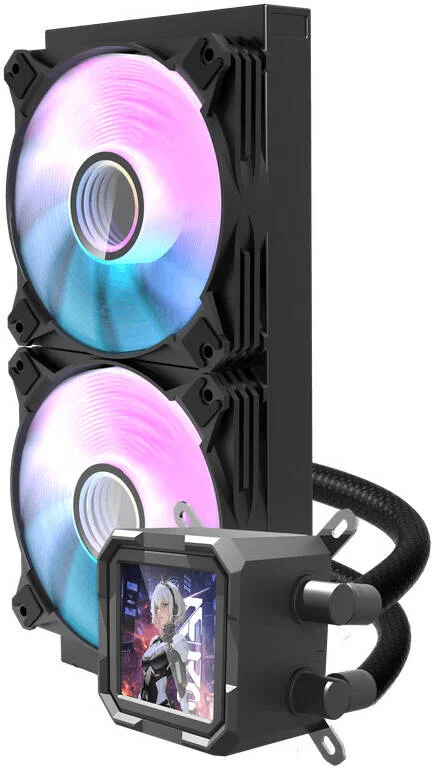 خنک کننده مایع پردازنده DarkFlash Wave DV240S، رادیاتور 240 میلی‌متری، 2 عدد فن 120 میلی‌متری aRGB، نمایشگر IPS 3.2 اینچی، جریان هوای فن 64.05CFM، سرعت فن 1800 دور در دقیقه، سطح نویز 30dBa، بلوک آب مسی، مشکی | DV240S