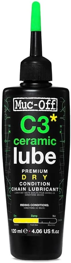 روغن زنجیر سرامیکی خشک Muc-Off 872 C3، 120 میلی لیتر - روان کننده زنجیر دوچرخه ممتاز با رنگ ردیاب UV - فرموله شده برای شرایط آب و هوایی خشک و غباری
