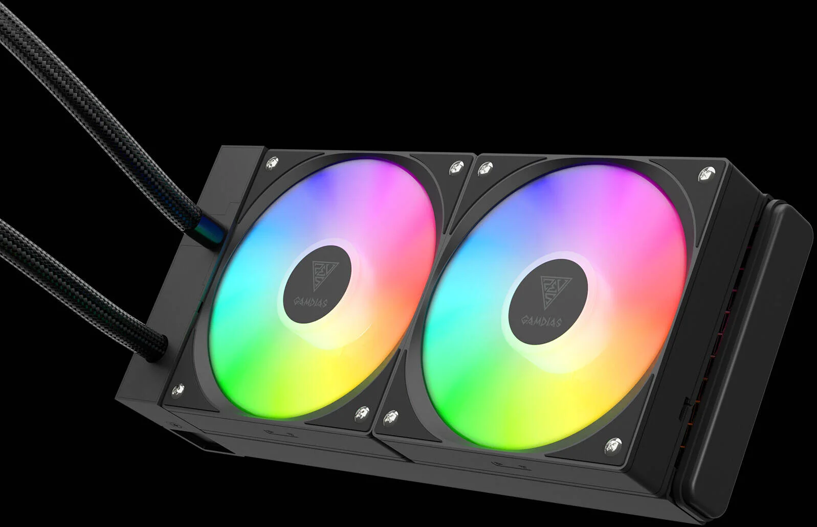 خنک کننده مایع GAMDIAS Chione E4-240، سرعت 800 - 1800 دور در دقیقه، جریان هوای 73.36 CFM، فشار هوای 2.12 mmH2O، کانکتور PWM و 5V sync، مشکی | CHIONE E4-240