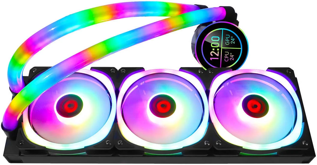 خنک کننده مایع پردازنده GameOn Kraken N360 360mm، لوله aRGB، نمایشگر LCD 2.1 اینچی، سرعت فن تا 1800 دور در دقیقه و جریان هوای 75 CFM، جنس آلومینیوم، فن RGB 120 میلی متری، مشکی | 722777894896