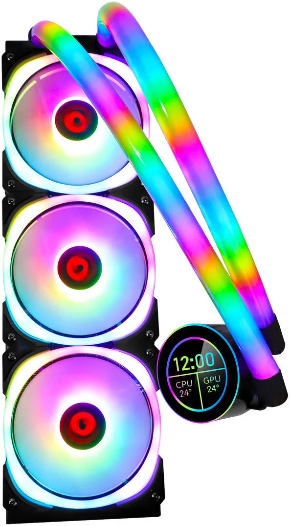 خنک کننده مایع پردازنده GameOn Kraken N360 360mm، لوله aRGB، نمایشگر LCD 2.1 اینچی، سرعت فن تا 1800 دور در دقیقه و جریان هوای 75 CFM، جنس آلومینیوم، فن RGB 120 میلی متری، مشکی | 722777894896