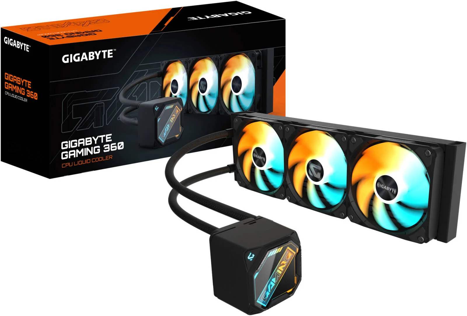 خنک کننده مایع پردازنده GIGABYTE Gaming 360، رادیاتور 360 میلی متری، 3 عدد فن 120 میلی متری ARGB، سرعت فن 2200 دور در دقیقه، حداکثر جریان هوای 61.61 CFM، لوله FEP با روکش نایلونی، مشکی | GME-360