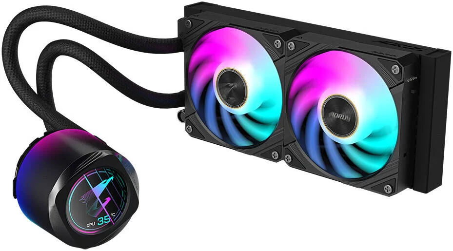 خنک کننده مایع پردازنده GIGABYTE AORUS WATERFORCE X II 240، رادیاتور 240 میلیمتری، 2 عدد فن ARGB 120 میلیمتری، سرعت فن 2400 دور در دقیقه، جریان هوای فن 72 CFM، لوله لاستیکی با روکش نایلونی، مشکی | AORUS-WATERFORCE-X-II-240 خنک کننده مایع پردازنده GIGABYTE AORUS WATERFORCE X II 240، رادیاتور 240 میلیمتری، 2 عدد فن ARGB 120 میلیمتری، سرعت فن 2400 دور در دقیقه، جریان هوای فن 72 CFM، لوله لاستیکی با روکش نایلونی، مشکی | AORUS-WATERFORCE-X-II-240