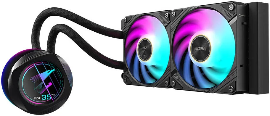 خنک کننده مایع پردازنده GIGABYTE AORUS WATERFORCE X II 240، رادیاتور 240 میلیمتری، 2 عدد فن ARGB 120 میلیمتری، سرعت فن 2400 دور در دقیقه، جریان هوای فن 72 CFM، لوله لاستیکی با روکش نایلونی، مشکی | AORUS-WATERFORCE-X-II-240 خنک کننده مایع پردازنده GIGABYTE AORUS WATERFORCE X II 240، رادیاتور 240 میلیمتری، 2 عدد فن ARGB 120 میلیمتری، سرعت فن 2400 دور در دقیقه، جریان هوای فن 72 CFM، لوله لاستیکی با روکش نایلونی، مشکی | AORUS-WATERFORCE-X-II-240