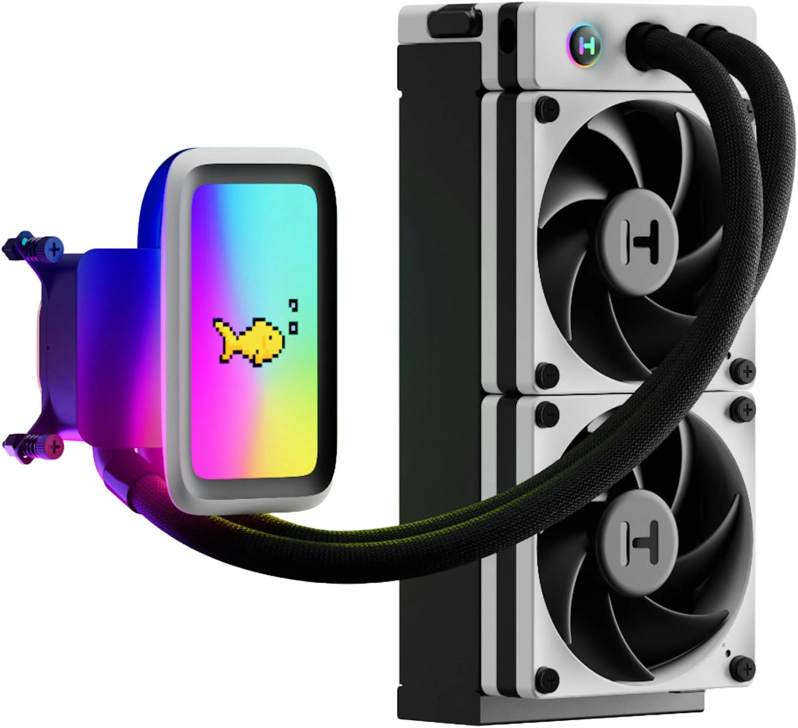 خنک کننده مایع پردازنده مرکزی HYTE THICC Q60، رادیاتور 240 میلی‌متری، نمایشگر 5 اینچی Ultraslim IPS، آرایه qRGB 42 پیکسلی، فن‌های 32 میلی‌متری THICC FP12، پمپ‌های هارمونیک دوتایی، دهانه شناور لولایی دوتایی، مشکی | FAN-HYTE-Q60-BW
