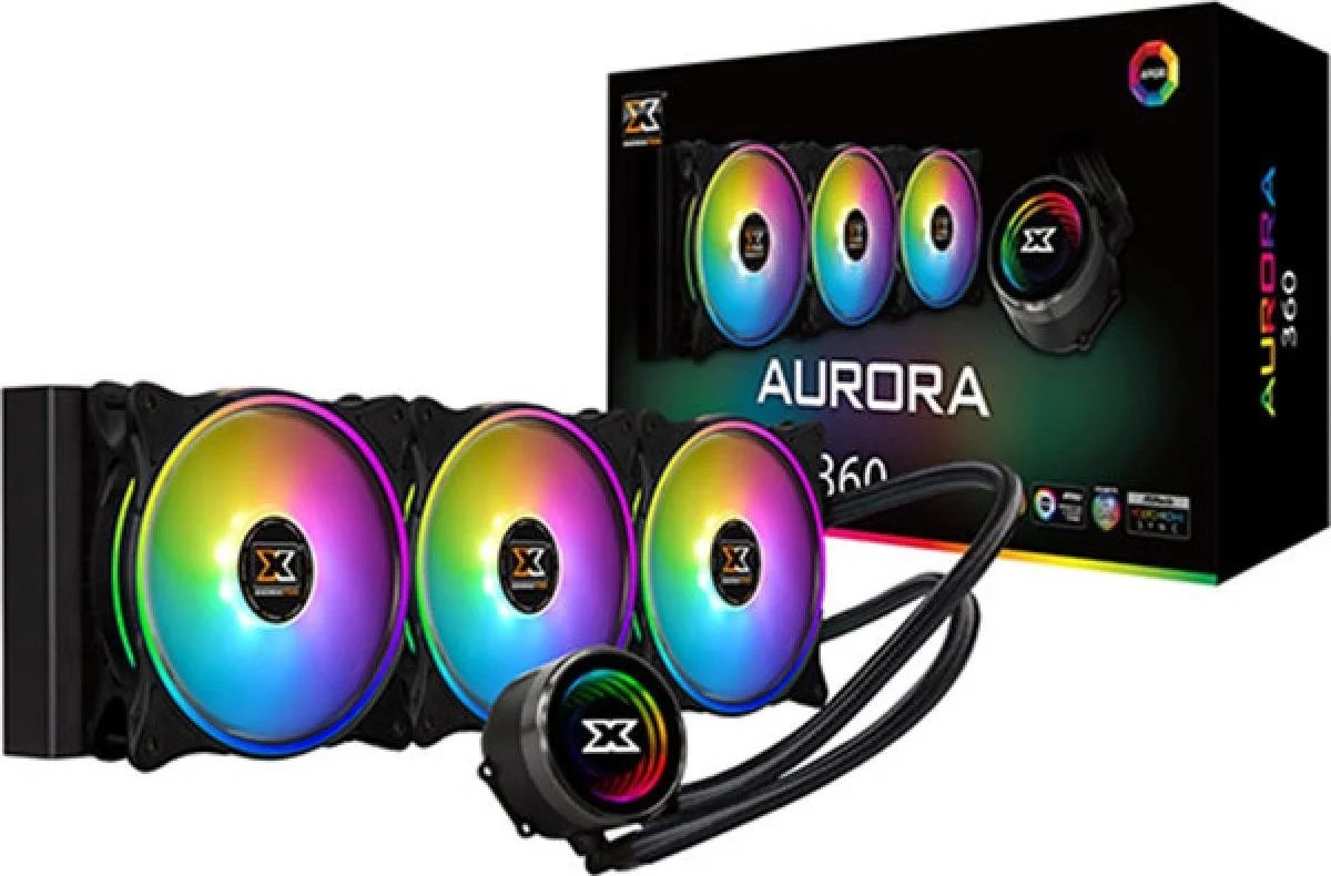 خنک کننده مایع XIGMATEK Aurora 360 (خنک کننده مایع AIO، هد پمپ با نورپردازی Aura، 3 فن 120 میلی متری AT120 Rainbow، صفحه پشتی فلزی تقویت شده) | EN42814