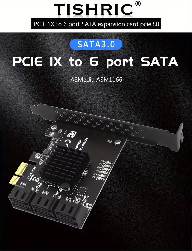 آداپتور TISHRIC PCIe به SATA III با سرعت 6 گیگابیت بر ثانیه، دارای 1 پورت SATA III با 6 خروجی، تبدیل سریع 6 گیگابیت بر ثانیه به 3.0، طراحی فشرده برای محفظه HDD/SSD، نصب آسان، بدون نیاز به برق، انتقال داده، مشکی