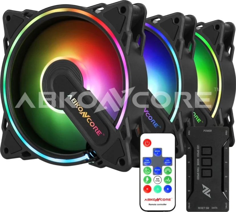 Abkoncore HR120 Hurricane Spectrum Sync، ۳x۱۲۰mm، RGB 5V، کیت ریموت، بلبرینگ هیدرو | Casefan-032