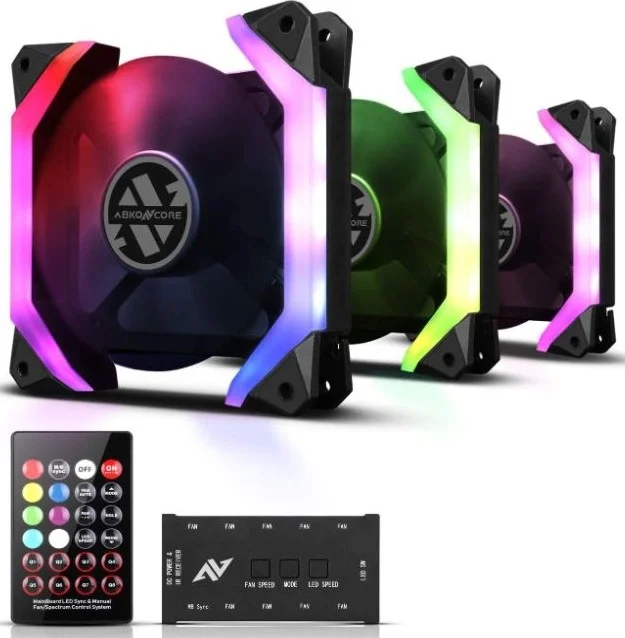 فن های کامپیوتر Abkon Core SP120 RGB، بسته 3 عددی، قاب بلندگوی منحصر به فرد، ARGB 5V همگام سازی مادربرد / کنترلر از راه دور، سرعت و رنگ فن قابل تنظیم، فن هیدرولیک کیس با هاب فن | SP120