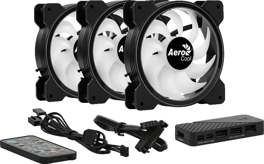 فن کیس Aerocool Saturn 12F ARGB Pro، شامل هاب و کنترلر، 1000 دور در دقیقه، سطح نویز 19.6 دسی بل، 4 پین، قطر فن 120 میلی متر، بسته 3 عددی، مشکی | ACF3-ST10237.01